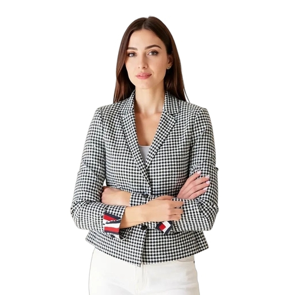 Three-Button Cropped Checkered Blazer - image 2